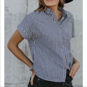 Roolee Top M Black and White Plaid Check